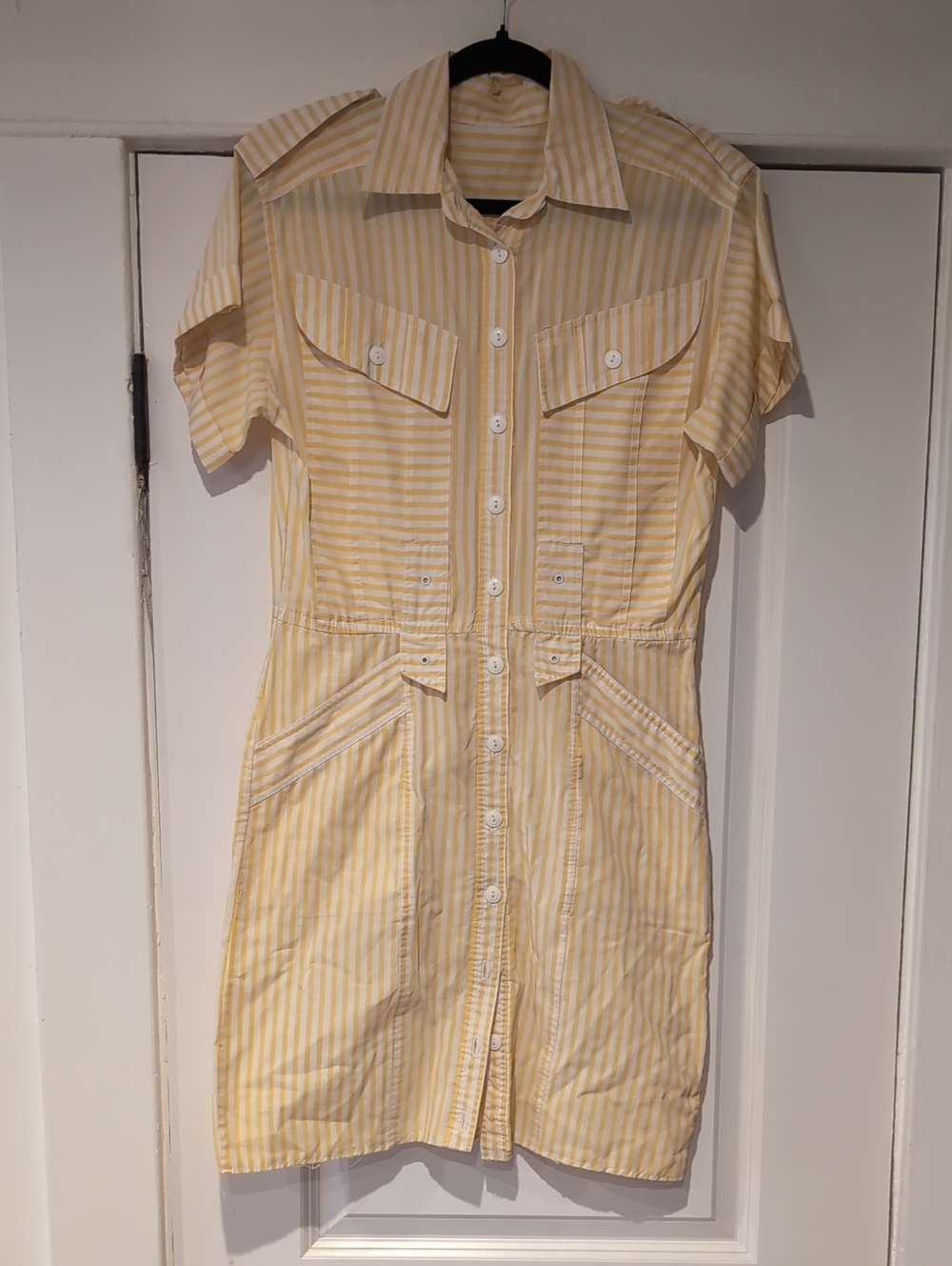 Yellow Striped Button-Front Shirt Dress